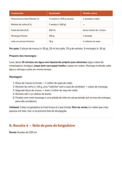 Página com a montagem do bolo de pote de ninho com morango, camada por camada