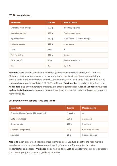 Página com as receitas de brownie clássico e brownie com cobertura de brigadeiro