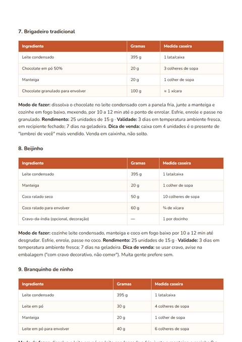 Página do e-book com a receita do brigadeiro tradicional